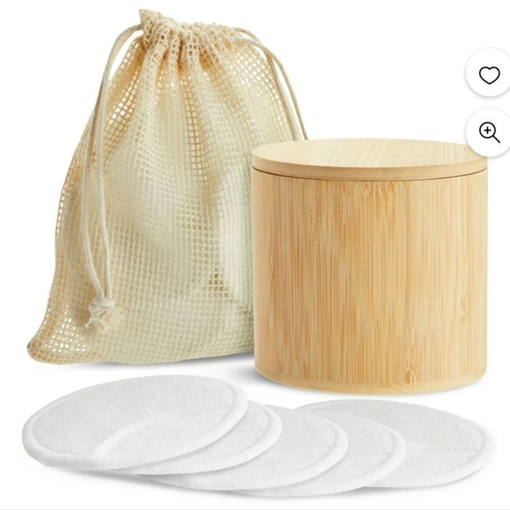 Reusable Bamboo Makeup Remover Pad Set with Storage Jar - Natural